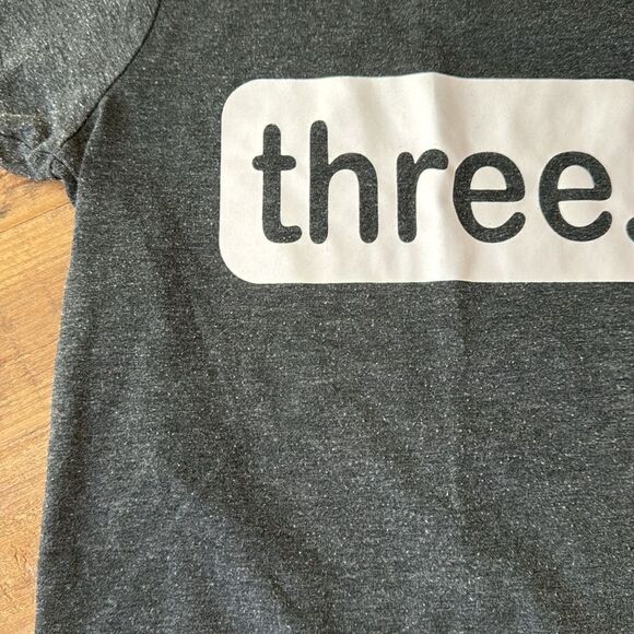 Three tshirt, 3rd birthday, grey, white, short sleeve tee, gift, neutral, cotton - Picture 3 of 3